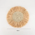 Decorazione da parete boho da 40 cm con perle in legno beige e frange in rafia - Stile perline di legno 40CM