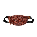 Orange leopard print canvas waist bag with adjustable strap and woven zipper pull - Orange