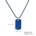 Titanium steel rectangle tag necklace with blue stripes and detailed dimensions - Blue