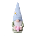 Easter gnome plush with light blue knitted hat holding a pink polka dot egg - Blue Long Hat Style