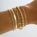 Set van 5 minimalistische boheemse gouden metalen armbanden met slangen- en paperclipkettingen - Goud 5-delige Set (5767001HB)