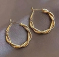 Minimalist thick gold twisted hoop earrings with a textured woven design for women - Gold Twisted Texture Style