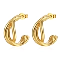 Chic 18K gold plated twisted C-shape stainless steel earrings for women on white background - Cast Irregular Style / Gold