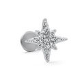 Silver star shaped 316L stainless steel flat back stud earring with clear zircon - Eight-pointed Star / Silver