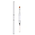 Dual-ended white nail brush tool featuring a round fiber tip and stainless steel spatula - White