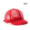 Red breathable mesh trucker hat with a curved brim and stylish minimalist design - Red