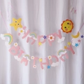 Pink Happy Birthday banner with rainbow and daisy decorations for party backgrounds - Pink Rainbow Birthday