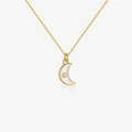 Elegante collana a catena dorata con ciondolo a luna bianca e una pietra di zircone lucida - Luna Smalto Bianco