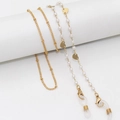 Chic gold-plated bead chain and imitation pearl eyewear lanyard with heart charm detail - 70cm / Pearl With Heart