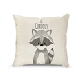 Linen pillowcase featuring a cute cartoon raccoon and Be Curious text print - Raccoon