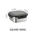 Contenedor cuadrado de 400ml en acero inoxidable con tapa hermética negra de comida - Caja de Conservación Cuadrada 400ML Con Tapa