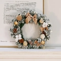 60cm snow flocked Christmas wreath with gold ornaments, pine cones, and LED lights - Gold Flocked Wreath With Light