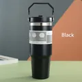 Matte black 30oz vacuum insulated stainless steel travel mug with handle and 3-way lid - 600ml / Black (Handheld Style)