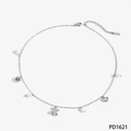 Collar de acero plateado con colgantes de cereza, corazón, rosa y perlas blancas - Plata (PD1621)