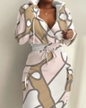 Completo 2 pezzi con cappuccio da donna, stampa a catena rosa e bianco e gonna con coulisse - Stampa Rosa