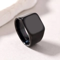 Minimalist square signet ring for men and women in polished black stainless steel - US 6 / Large Plaid / Black