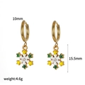 Detailed view of gold snowflake earrings with enamel accents and 15.5mm size dimensions - Gold White Yellow Snowflake Earring Style (TE60537-YW)