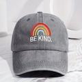 Vintage dark grey washed cotton baseball cap with rainbow BE KIND embroidery detail - Adjustable / Washed Grey