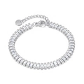 Dettaglio di bracciale tennis in argento con zirconi rettangolari e chiusura a moschettone - Bracciale da tennis in argento con etichetta rotonda