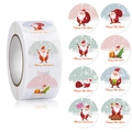 Rouleau d'autocollants Père Noël avec 8 motifs festifs et texte Merry Christmas pour cadeaux - Style Père Noël Rouge (D)