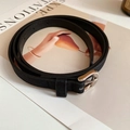Slim black suede waist belt for women with elegant round silver metal buckle - 55# Waist Chain - Black