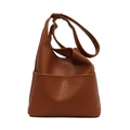Borsa a secchiello in pelle marrone da donna, grande capacità a spalla e a tracolla casual - Marrone