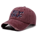 Vintage washed burgundy baseball cap with New York embroidery and distressed brim details - Adjustable / Red