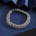 Detail view of silver stainless steel double-layered cuban and box chain bracelet - Byzantine Link Bracelet [Width 8mm] / Length 21cm