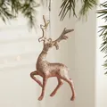 Sparkly rose gold reindeer Christmas ornament, 16cm festive decoration with silver string - Standing Reindeer