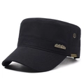 Black cotton canvas cadet cap with outdoor style metal logo and breathable eyelets - Adjustable / Black
