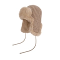Colbacco in maglia beige con fodera in ecopelliccia e trama a trecce per l'inverno - Cachi (6019)