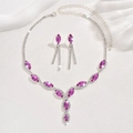 Macro detail of bridal jewelry set with purple marquise gemstones and silver fringe - 650 Purple