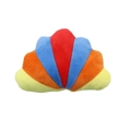 Rainbow-colored fan-shaped plush squeaky dog toy in red, blue, orange and yellow - Red Shell