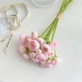Pink artificial rose bouquet with multiple heads and hemp rope tie for home decor - Pink