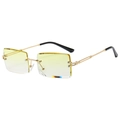 Frameless rectangular sunglasses with gold hollow temples and yellow gradient lenses - Gold Frame Gradient Yellow Lens C12
