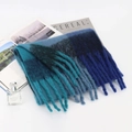 Thick mohair plaid scarf in teal and navy blue with soft fringe tassels for winter - 010-Ocean Blue Green Plaid