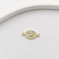 Golden Evil Eye connector charm with cubic zirconia stones for jewelry making - Double Loop Eye Connector BN0174