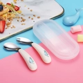 Set de couverts bébé en acier 316 avec poignées éléphant et boîte de rangement - Ensemble Cuillère Fourchette Courbée Avec Boîtier / Bleu/Blanc