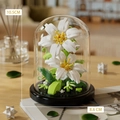 White daisy building blocks flower in glass dome with dimensions 10.5cm by 8.6cm - 7242 Lily In Bloom (White Lily) / 285pcs/With Dust Cover