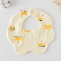 Soft cotton baby bib with yellow crown pattern and secure snap button closure - Gauze Flower Wrap - Noble Crown