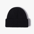 Bonnet en maille côtelée noire classique avec large revers pour l'automne et l'hiver - Noir