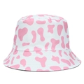 Cappello da pescatore reversibile per adulti con stampa mucca rosa su bianco - Rosa e Bianco