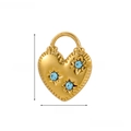Detailed view of a gold heart pendant with blue zircon stars and size dimensions - Gold Radiant Heart with Blue Stones-JP41641B-1
