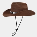 Dark brown woven straw cowboy hat with vintage silver studs and adjustable chin strap - Dark Brown