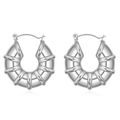 Pendientes de aro en forma de U de acero inoxidable plateado con textura acanalada - Textura Acanalada / Color Acero