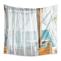 Detailed close-up of a seaside pavilion tapestry with ocean view and white curtains - 73X95CM (Cross-border Brushed) / Sea Pavilion (ZJ202148-14)
