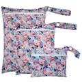 Three-piece floral waterproof diaper wet bags set with zipper and hanging strap - BF137 Bold Floral