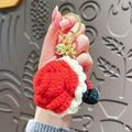 Handmade crochet red rose bouquet keychain with golden bell for bag decoration - Red