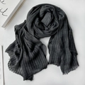 Dark gray gradient cotton linen scarf featuring stripe texture and frayed edge details - 1477 Modal Black