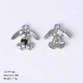 Silver rabbit earring charm with black heart stone, 16.5x17mm DIY jewelry accessory - 84445 Black
